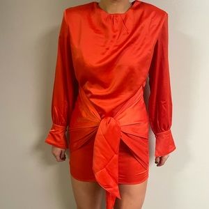 Orange satin nastygal tie dress NWT